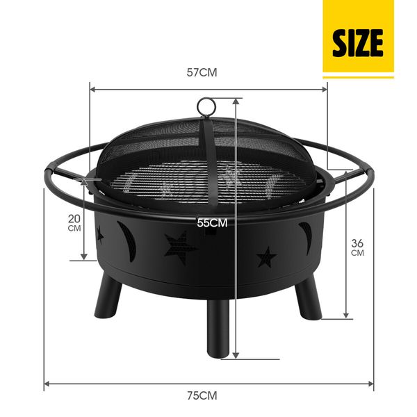 2 In 1 Fire Pit BBQ Grill Fireplace Smoker Brazier Outdoor Patio Heater Camping Portable 30 Inch