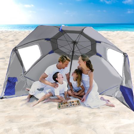 Mountview Beach Umbrella Outdoor Umbrellas Sun Shade Garden Shelter 2.33M Blue