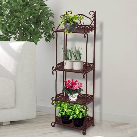 Levede Plant Stand 4 Tiers Outdoor Indoor Metal Flower Pots Rack Garden Shelf