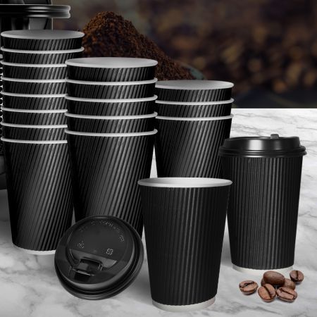 500 Pcs 12oz Disposable Takeaway Coffee Paper Cups Triple Wall Take Away w Lids