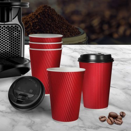 50 Pcs 12oz Disposable Takeaway Coffee Paper Cups Triple Wall Take Away w Lids