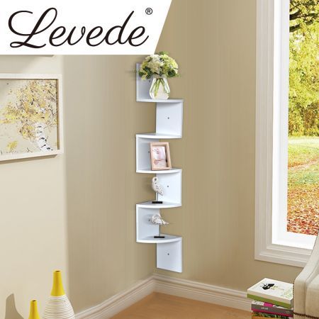 Levede 5 Tier Corner Wall Shelf Display Shelves DVD CD Storage Zig-tag Rack