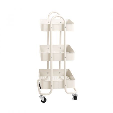 3 Tiers Kitchen Trolley Cart Steel Storage Rack Shelf Organiser Wheels White