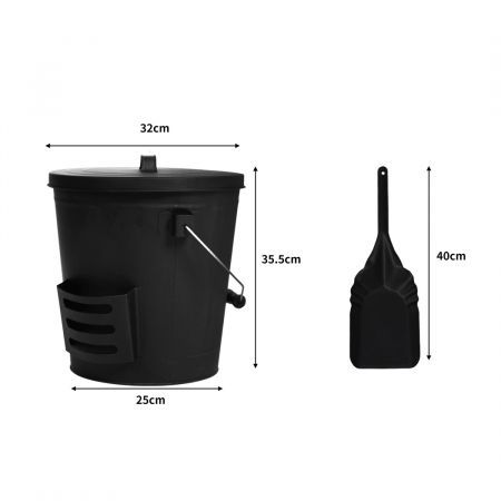 Traderight  Ash Bucket Shovel Lid Fireplace Tool Coal Wood Log  22L Capacity