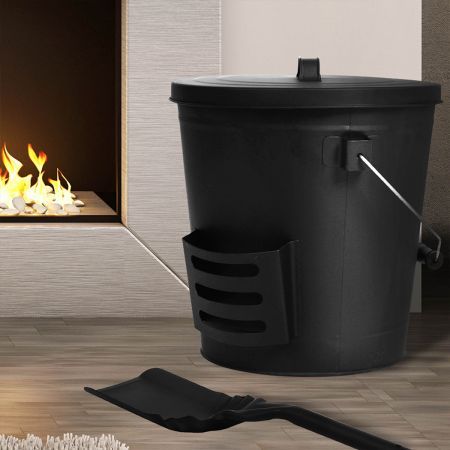 Traderight  Ash Bucket Shovel Lid Fireplace Tool Coal Wood Log  22L Capacity