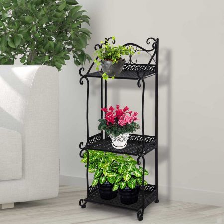 Levede Plant Stand 3 Tiers Outdoor Indoor Metal Flower Pots Rack Garden Shelf