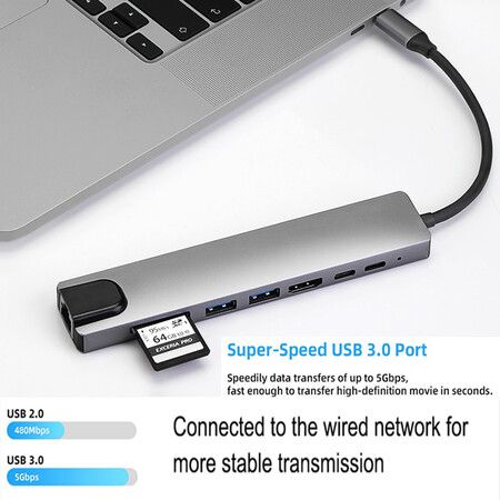 USB 3.0 Type C Hub to Gigabit Ethernet Rj45 LAN 5 in 1 Compatible for Mac Book Pro USB-C