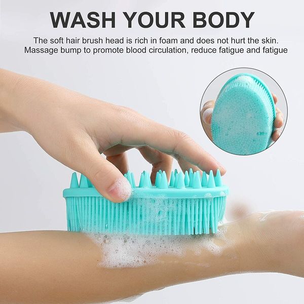 Silicone Body Brush,2 in 1 Bath and Shampoo Brush (Green)