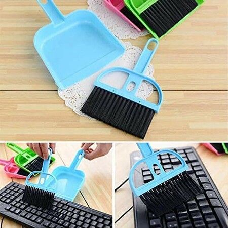 Mini Dustpan Supdi with Brush Broom Set for Multipurpose Cleaning Drawer Cleaner - Green