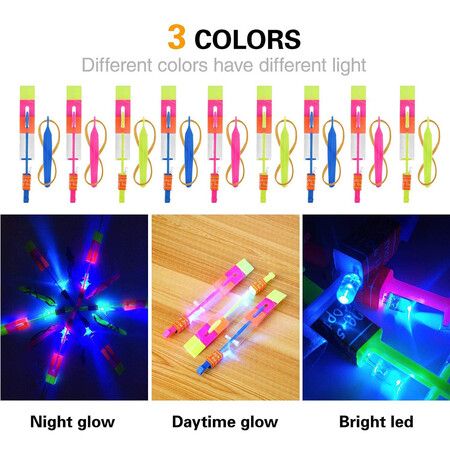 25 Sets Flying Light Sets with Elastic Slingshot, Helicopter, Rocket and Arrow Lights for Party Outdoor Game for Kids