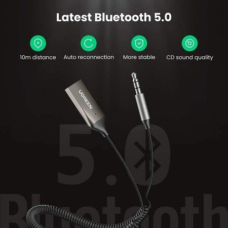 Bluetooth 5.0 Aux Adapter, Bluetooth Car Receiver USB 2.0 to 3.5mm Jack Handsfree Car kit Audio Receiver with Built-in Microphone for Car Speaker and Home Audio