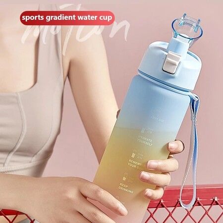 1L Sports Bottle with Time Marker 1300ml Anti Leak Water Bottle with Flip Top Lid Gradient Color for Outdoor Travel New