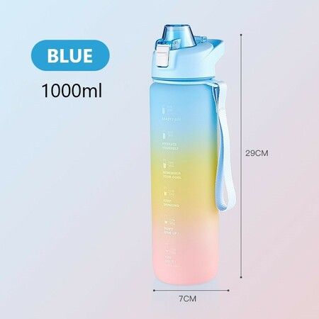 1L Sports Bottle with Time Marker 1300ml Anti Leak Water Bottle with Flip Top Lid Gradient Color for Outdoor Travel New