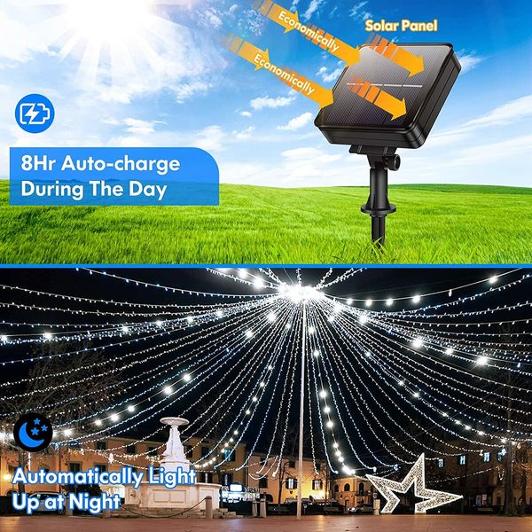 2-Pack 80FT 200 LED Solar String Lights Outdoor, Waterproof Solar Fairy Lights with 8 Lighting Modes, Solar Outdoor Lights for Tree Christmas Wedding Party Decorations Garden Patio (Daylight White)