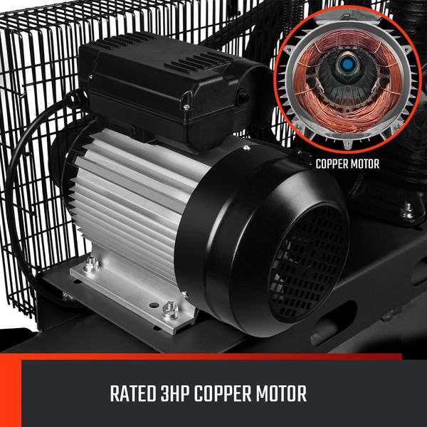 Electric Air Compressor Portable Belt Drive Inflator Tank Copper Pump Rated 3HP 150L