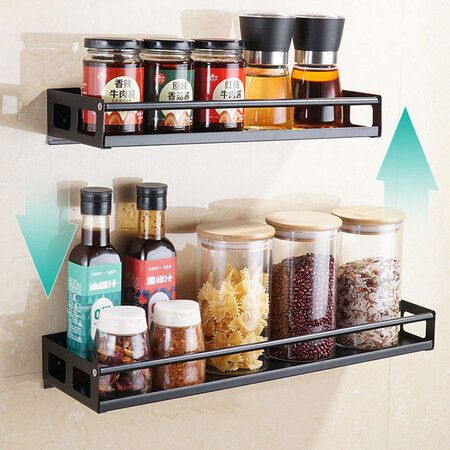 Kitchen Organizer Wall Mount Bracket Storage Rack Spice Jar Rack Cabinet Shelf Supplies