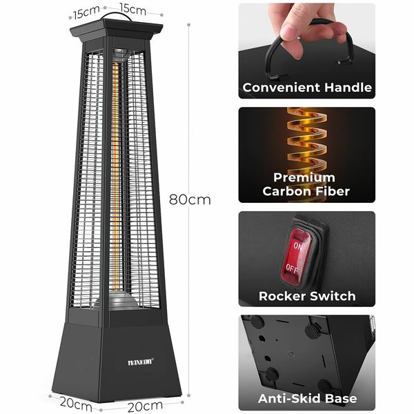 Maxkon Electric Heater Space Infrared Tower Outdoor Indoor Patio Room Portable Energy Efficient Instant Warmer Carbon Fibre 2000W