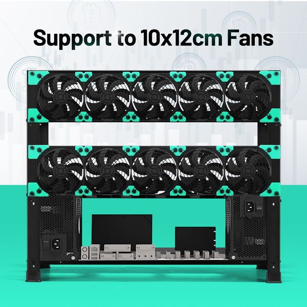 12GPU Mining Rig Case Rack Open Air Frame Graphics Card Holder Motherboard Bracket 3 Tiers