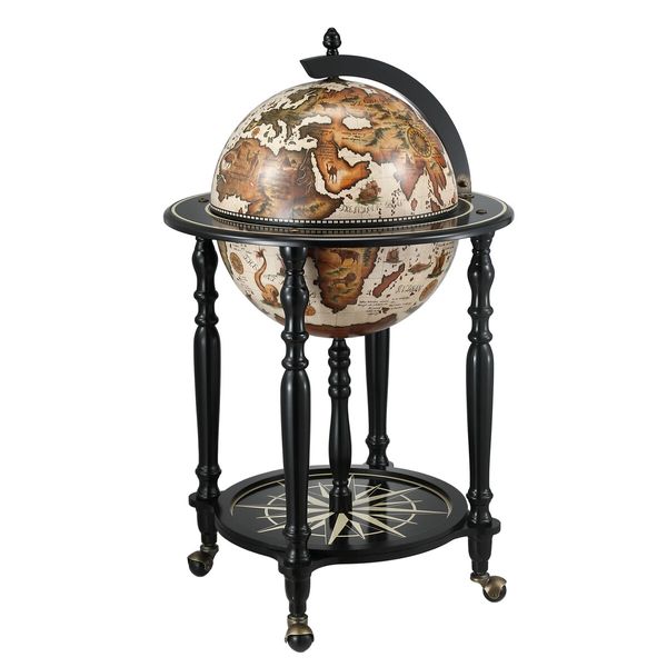 Antique Globe Alcohol Cabinet Round Mini Bar Drinks Serving Trolley Cart Wine Rack Mid-century