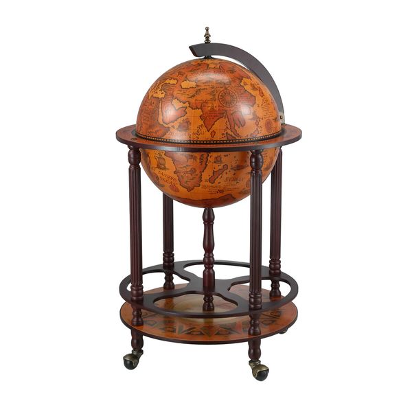 Antique Globe Bar Cabinet Mini Wine Rack Drinks Round Storage Mid-century Alcohol Trolley Cart