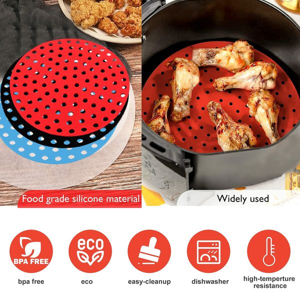 3 Pieces 8 Inch Reusable Silicone Air Fryer Liners,  Non-Stick  Silicone  Replacement for Ninja, Cosori, Gowise, Instant Pot