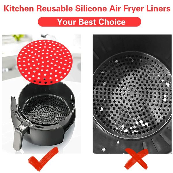 3 Pieces 8 Inch Reusable Silicone Air Fryer Liners,  Non-Stick  Silicone  Replacement for Ninja, Cosori, Gowise, Instant Pot