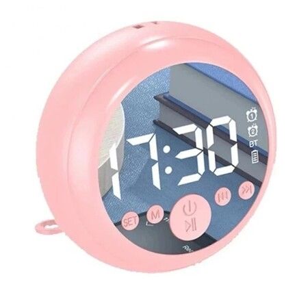 Z2 bluetooth 5.0 Speaker Mirror Dual Alarm Clock HIFI Stereo Mini Round Shape Subwoofer(Pink)