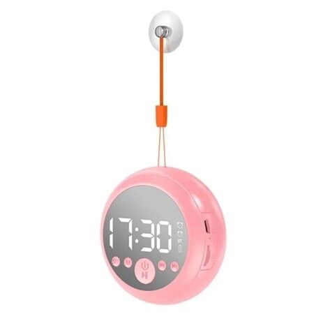 Z2 bluetooth 5.0 Speaker Mirror Dual Alarm Clock HIFI Stereo Mini Round Shape Subwoofer(Pink)