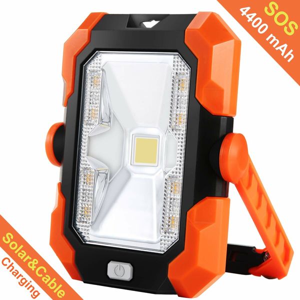 Rechargeable LED Flood Light USB Solar Charging Floodlight Construction Site Light Work Lamp Portable Lantern 360 Degree Rotation Adjustable and Magnetic Handle for Camping