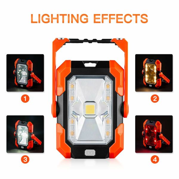 Rechargeable LED Flood Light USB Solar Charging Floodlight Construction Site Light Work Lamp Portable Lantern 360 Degree Rotation Adjustable and Magnetic Handle for Camping