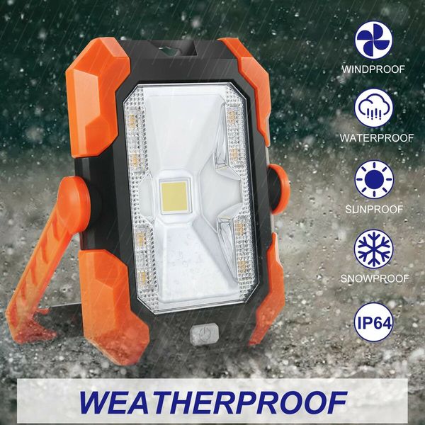 Rechargeable LED Flood Light USB Solar Charging Floodlight Construction Site Light Work Lamp Portable Lantern 360 Degree Rotation Adjustable and Magnetic Handle for Camping