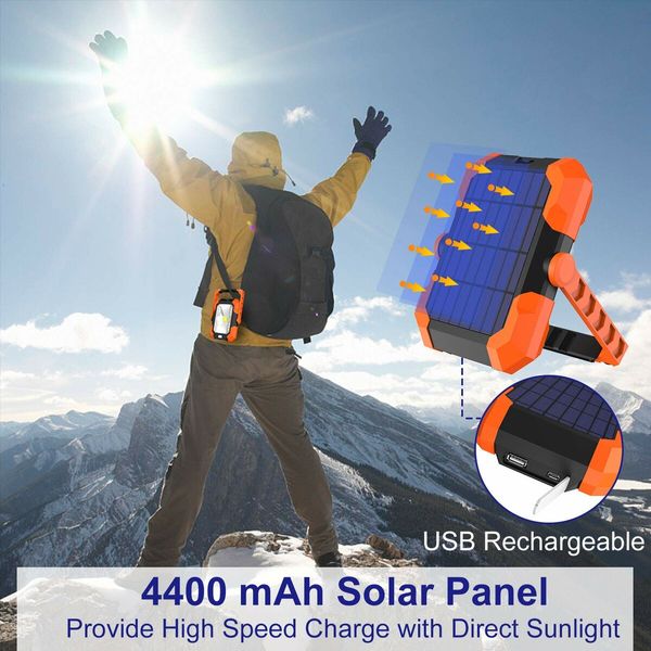 Rechargeable LED Flood Light USB Solar Charging Floodlight Construction Site Light Work Lamp Portable Lantern 360 Degree Rotation Adjustable and Magnetic Handle for Camping
