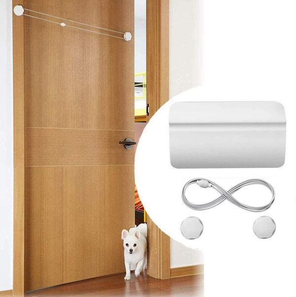 Automatic Pet Door Opener, Adjustable Self-Closing/Opening Easy Gate Strap Latch for Training Dogs Cats Pets Free Access Entry Exit Room Bathroom Bedroom Toilet