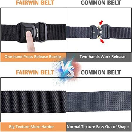 Tactical Belts for Men Quick Release Buckle Military Belt with Molle Pouch 125cm - Black