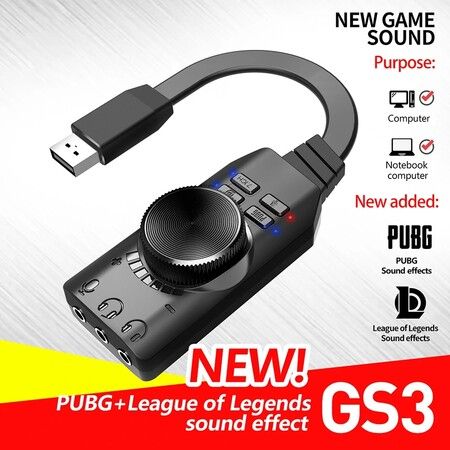 GS3 7.1 Channel Sound Card Adapter External USB for PUBG League of Legends PC Computer