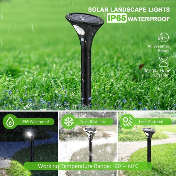 2 Pack Solar Lights Outdoor, 5 Color Light?Solar Garden Lights Ultra Powerful Waterproof IP65 Adjustable Height Solar Spotlight with Security PIR Motion Sensor for Patio,Door, Yard, Path