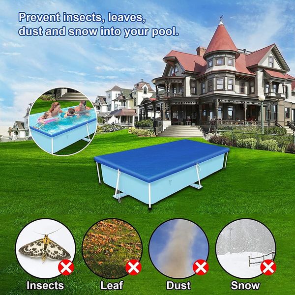 Swimming Pool Cover, Frame Pool Cover with Ropes - Rectangular UV Resistant Polyethylene Rainproof Dust Cover (260 x 170cm)