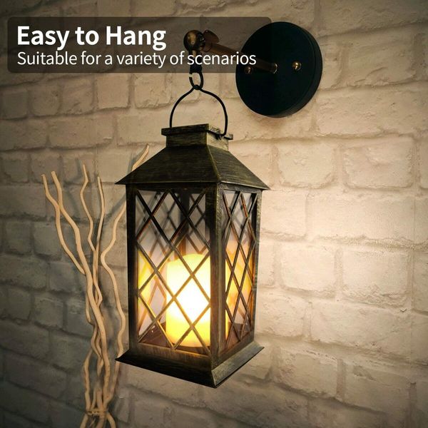 Solar Lantern,Outdoor Garden Hanging Lanterns,Set of 2,14 Inch Waterproof LED Flickering Flameless Candle Mission Lights for Table,Outdoor,Party Decorative