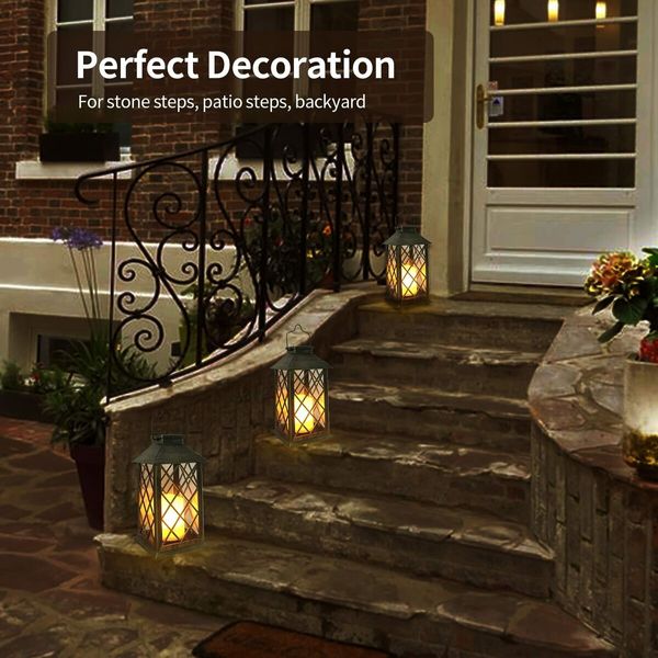 Solar Lantern,Outdoor Garden Hanging Lanterns,Set of 4,14 Inch Waterproof LED Flickering Flameless Candle Mission Lights for Table,Outdoor,Party Decorative