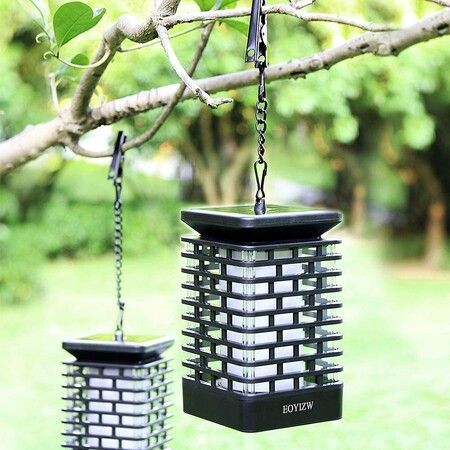 2 Pack Solar Lantern Lights Outdoor Hanging Solar Lights, Upgraded 99 LEDs Solar Lanterns Dancing Flickering Flame Lights, Landscape Decoration Solar Garden Lights for Patio Yard Porch Blue