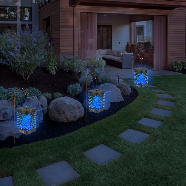 2 Pack Solar Lantern Lights Outdoor Hanging Solar Lights, Upgraded 99 LEDs Solar Lanterns Dancing Flickering Flame Lights, Landscape Decoration Solar Garden Lights for Patio Yard Porch Blue