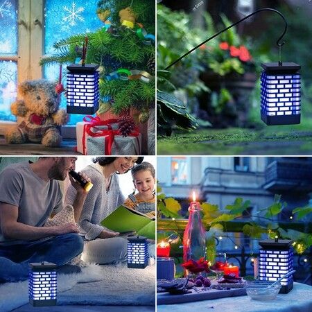 2 Pack Solar Lantern Lights Outdoor Hanging Solar Lights, Upgraded 99 LEDs Solar Lanterns Dancing Flickering Flame Lights, Landscape Decoration Solar Garden Lights for Patio Yard Porch Blue
