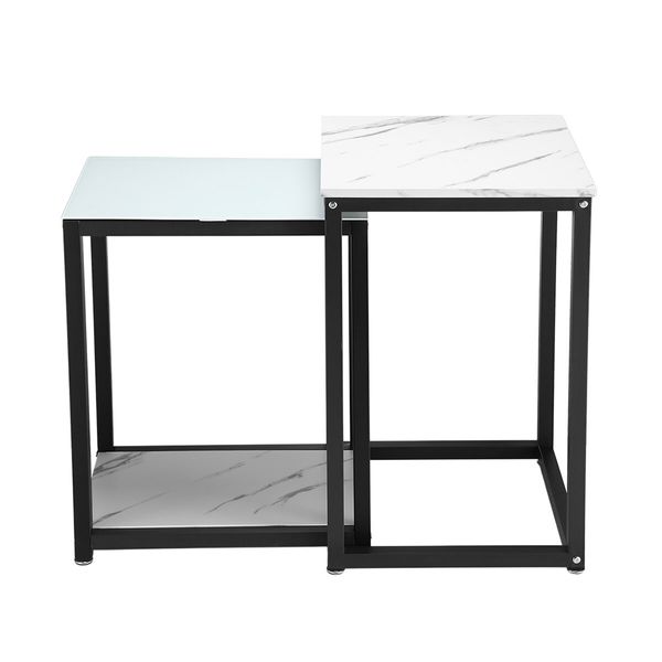 LUXSUITE Side End Table Accent Coffee Nightstand with Storage Shelf Glass Top Bedside Sofa Couch