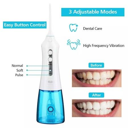 Cordless Water Flosser, USB Portable Rechargeable Oral Irrigator for Travel and Home, Waterproof, 3 Modes, 300mL Water Tank, with 2 Jet Tips