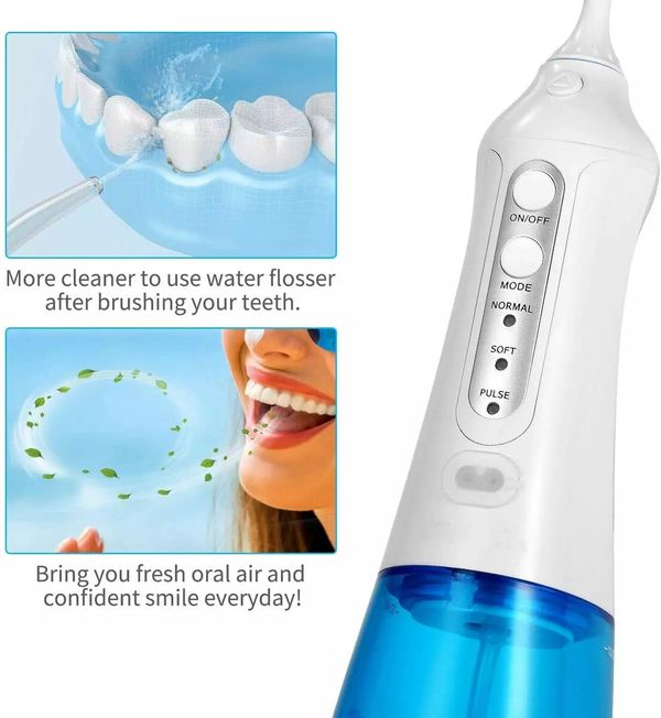 Cordless Water Flosser, USB Portable Rechargeable Oral Irrigator for Travel and Home, Waterproof, 3 Modes, 300mL Water Tank, with 2 Jet Tips