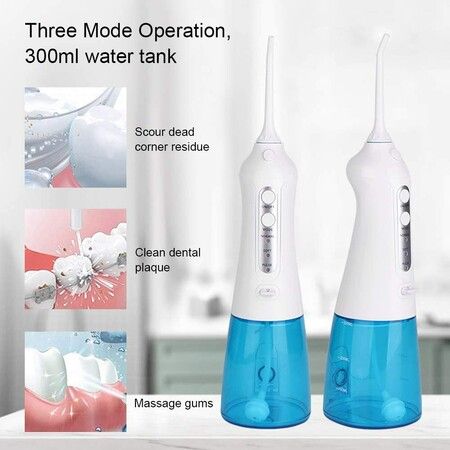 Cordless Water Flosser, USB Portable Rechargeable Oral Irrigator for Travel and Home, Waterproof, 3 Modes, 300mL Water Tank, with 2 Jet Tips