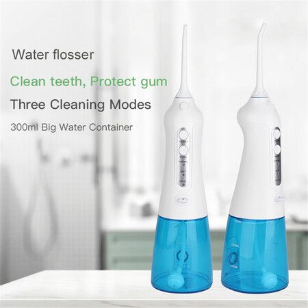 Cordless Water Flosser, USB Portable Rechargeable Oral Irrigator for Travel and Home, Waterproof, 3 Modes, 300mL Water Tank, with 2 Jet Tips