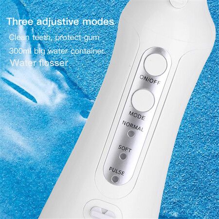 Cordless Water Flosser, USB Portable Rechargeable Oral Irrigator for Travel and Home, Waterproof, 3 Modes, 300mL Water Tank, with 2 Jet Tips