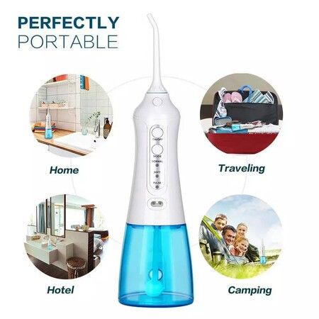 Cordless Water Flosser, USB Portable Rechargeable Oral Irrigator for Travel and Home, Waterproof, 3 Modes, 300mL Water Tank, with 2 Jet Tips