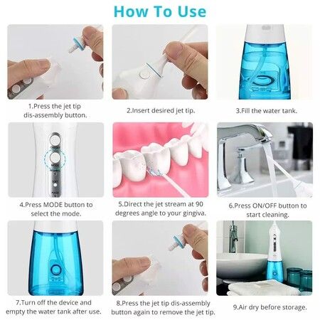 Cordless Water Flosser, USB Portable Rechargeable Oral Irrigator for Travel and Home, Waterproof, 3 Modes, 300mL Water Tank, with 2 Jet Tips